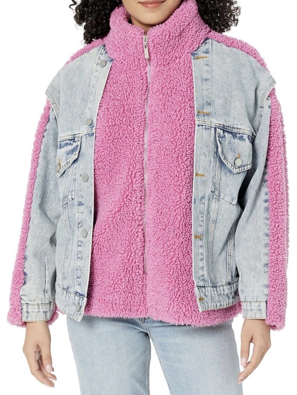 [BLANKNYC] Mixed Media Denim & Faux Fur Sherpa Trucker Jacket Size M Candyland